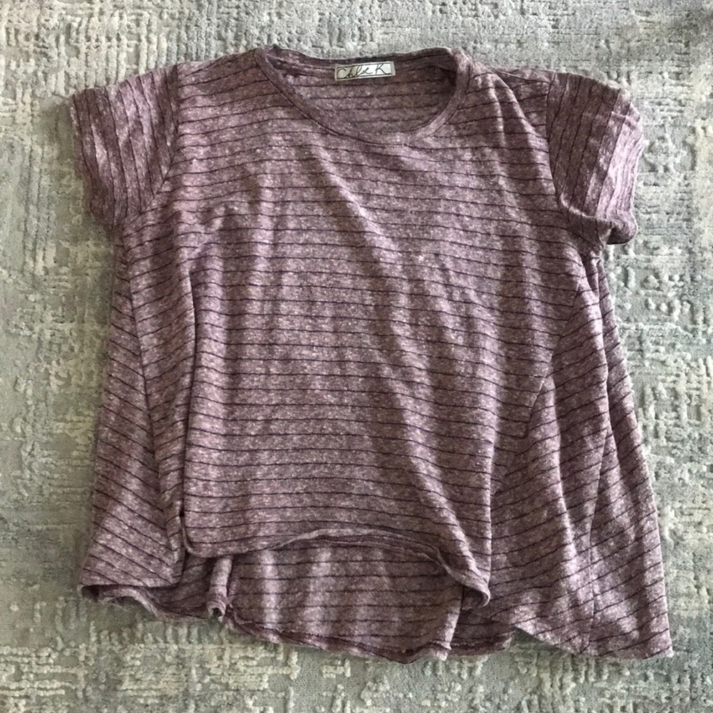 Chloe K Mauve and navy strip t shirt